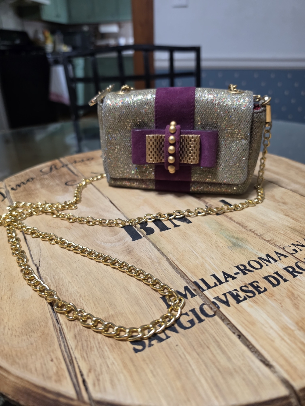 Authentic Christian Louboutin Sweet Charity Mini Glitter Crossbody Bag Purple